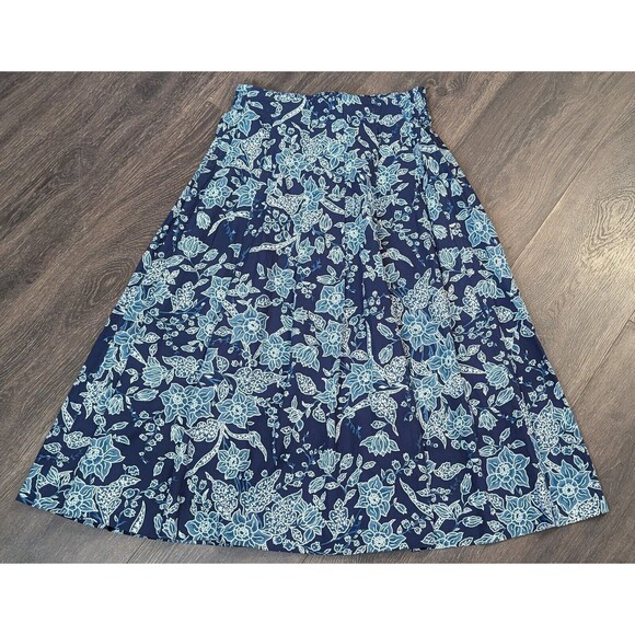 Orvis Floral A-Line Cotton Pleated Midi Skirt Pockets Size 8 Vintage (84) - Picture 1 of 3